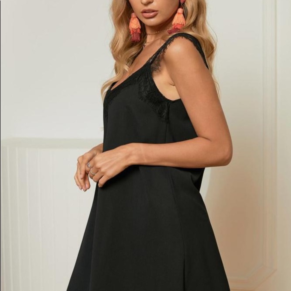 Black v neck dress with lace.  New boutique item. - Picture 3 of 4